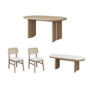 Catania Dining Table 1.6m with Catania Cushioned Bench 1.2m and 2 Catania Dining Chairs