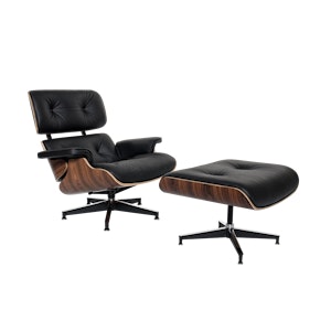 Abner Lounge Chair and Ottoman - Black (Genuine Cowhide)