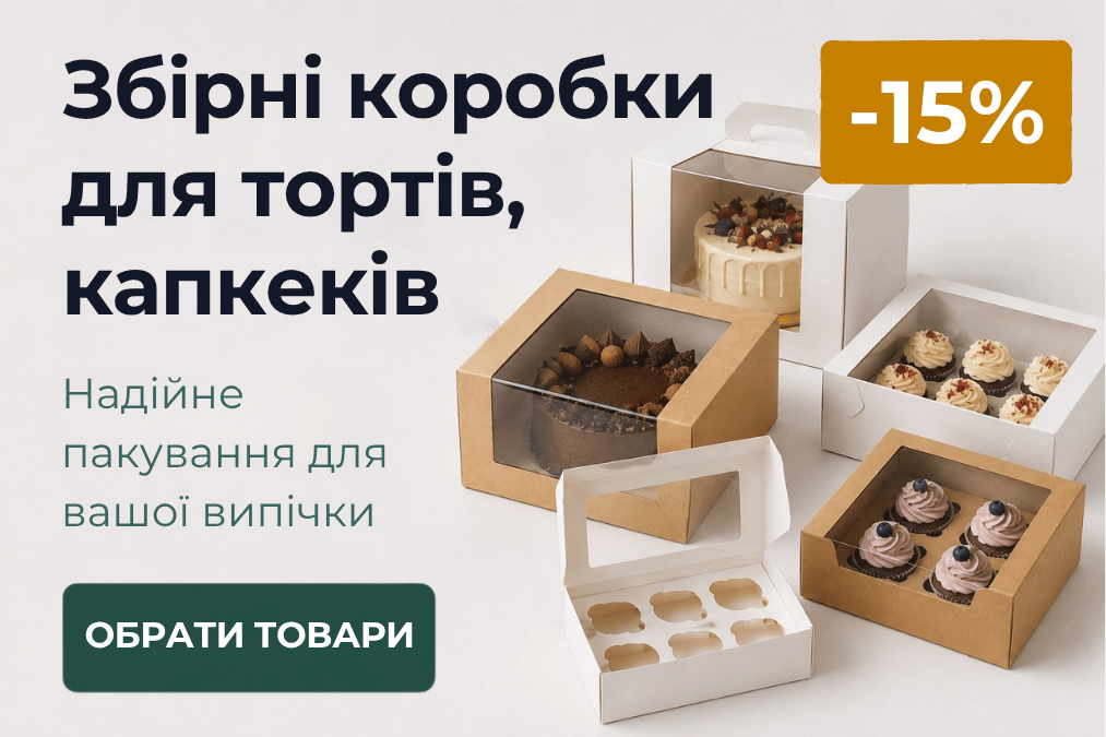 -15% на збірні картонні коробки для тортів, капкейків