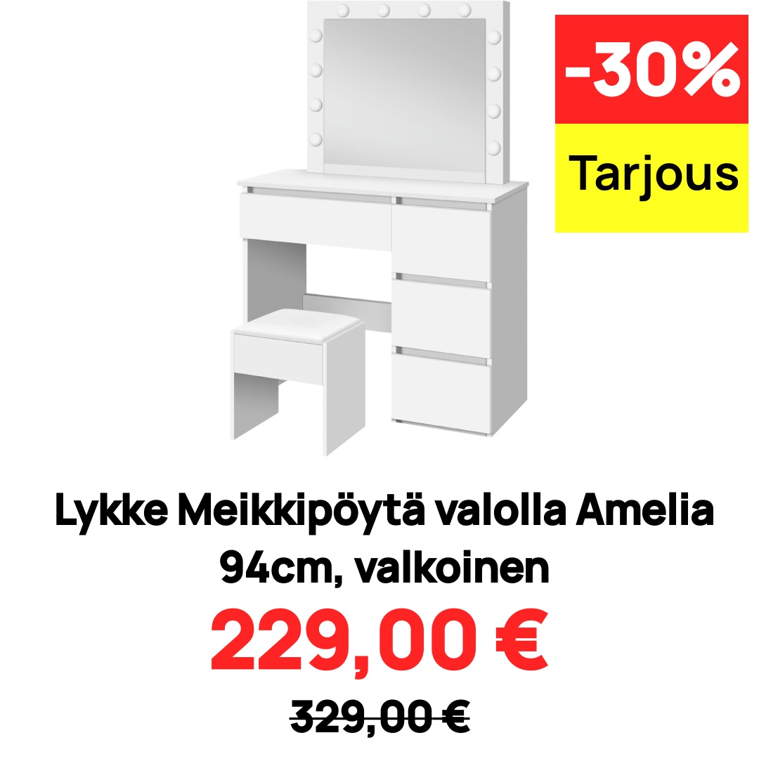 Image of Lykke Meikkipöytä valolla Amelia 94cm, valkoinen