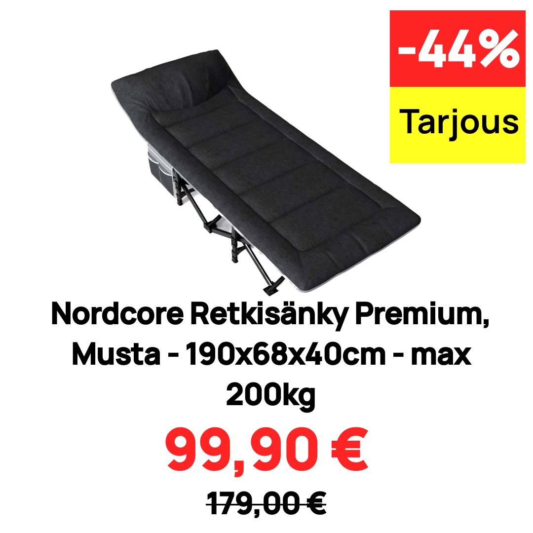 Image of Nordcore Retkisänky Premium, Musta - 190x68x40cm - max 200kg