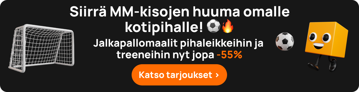 Siirrä MM-kisojen huuma omalle kotipihalle. Jalkapallomaalit pihaleikkeihin ja treeneihin nyt jopa -55%. Katso tarjoukset.