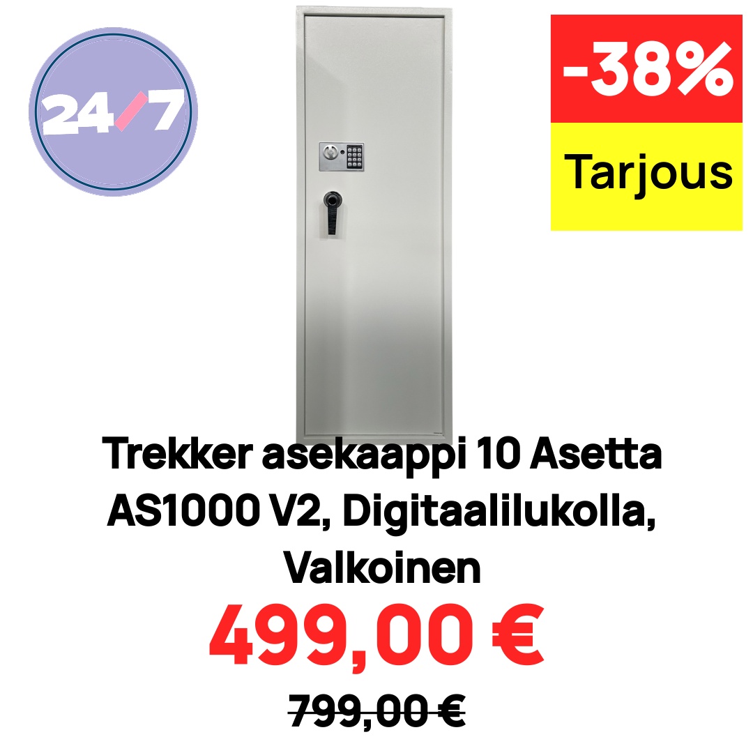 Trekker asekaappi 10 Asetta AS1000 V2, Digitaalilukolla, Valkoinen