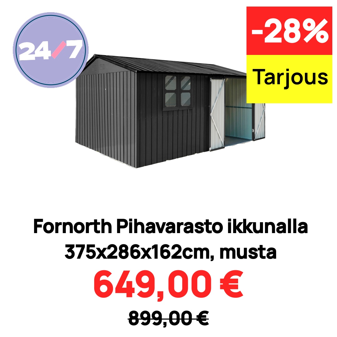 Fornorth Pihavarasto ikkunalla 375x286x162cm, musta