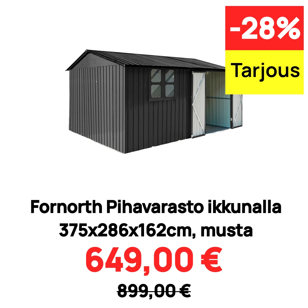Fornorth Pihavarasto ikkunalla 375x286x162cm, musta