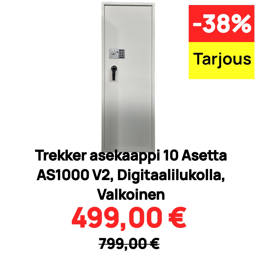 Trekker asekaappi 10 Asetta AS1000 V2, Digitaalilukolla, Valkoinen