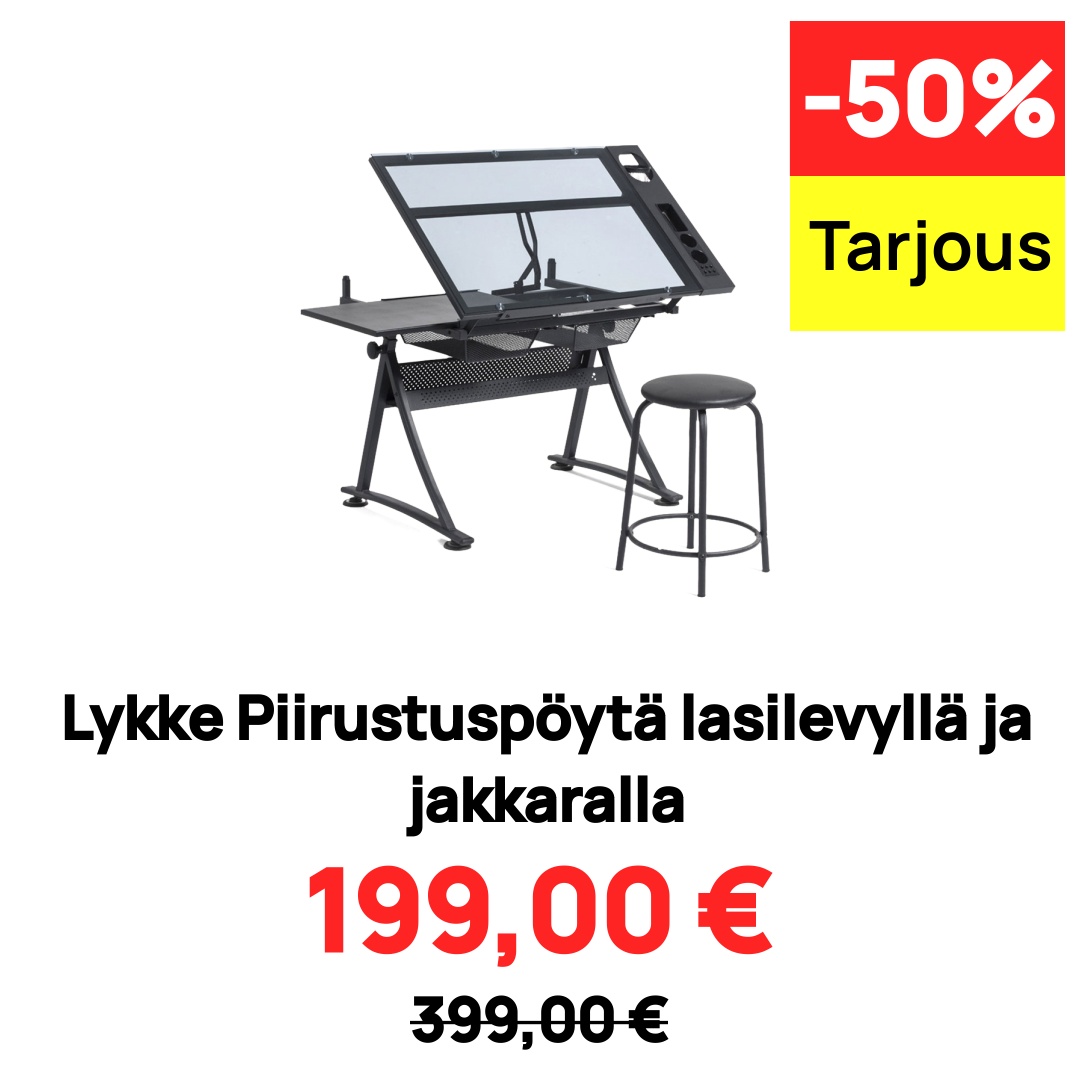 Image of Lykke Piirustuspöytä lasilevyllä ja jakkaralla