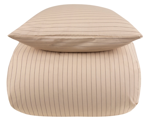 Image of Sengetøj 100% bomuld - 140x200 cm - Sand stribet sengesæt - Nordstrand Home dynebetræk