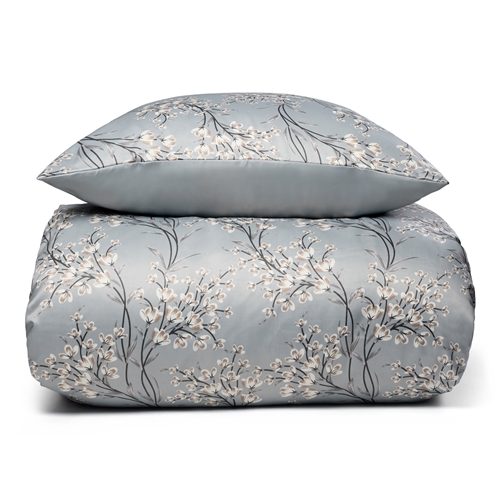 Image of Blomstret kingsize sengetøj 240x220 cm - Lyseblåt sengesæt i vendbart design - Satin sengetøj - IN Style sengelinned