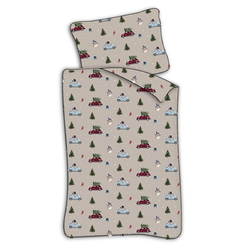 Image of Baby julesengetøj 70x100 cm - Jule sengesæt med biler og juletræer - Christmas Drive - 100% blødt bomulds sengelinned