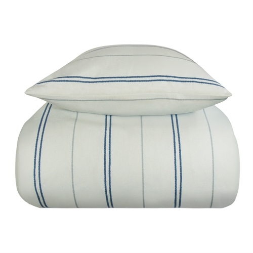 Image of Flonel sengetøj - 140x200 cm - Stribet sengetøj blå - 100% Bomuld - Matheo - Nordstrand Home sengesæt