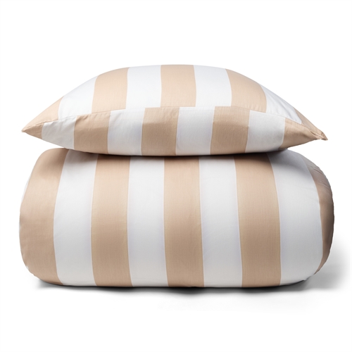 Image of Sengetøj i 100% blødt og lækkert bomuldssatin - 140x220 cm - Flotte naturfarvet striber - Nordic Stripe sengesæt fra By Night