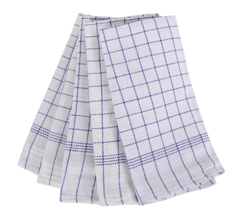 Image of 5 stk. Kokkeviskestykker - 50x100 cm hvide viskestykker med blå tern