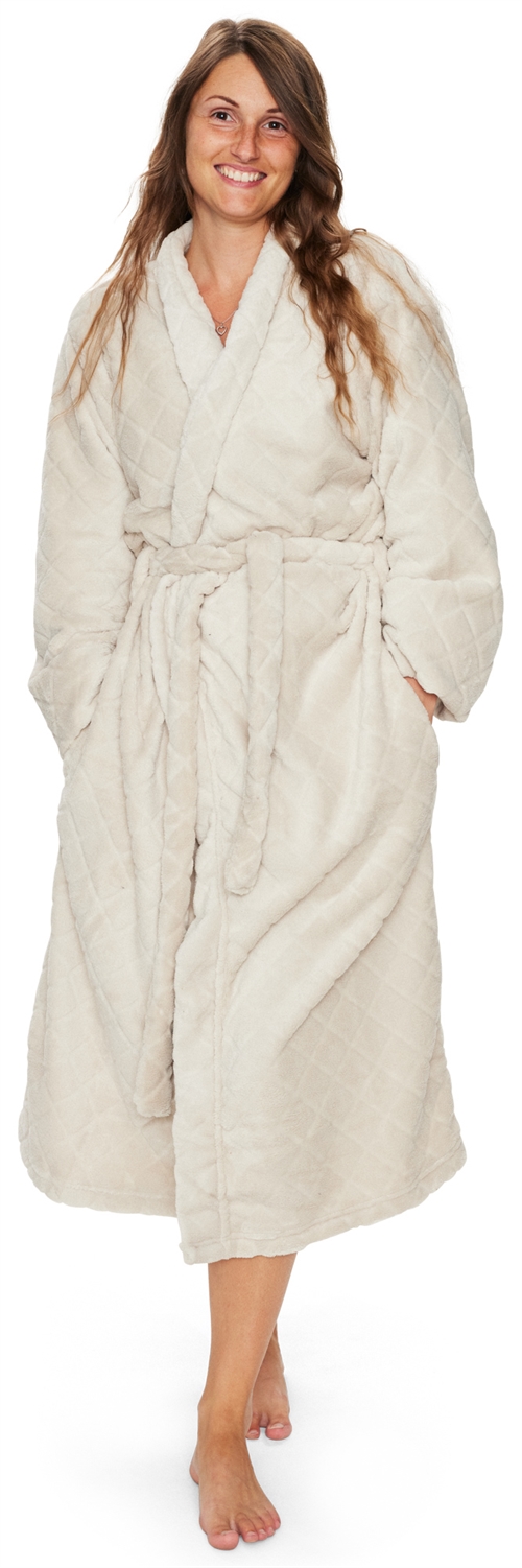Image of Morgenkåbe - Str. L/XL - Sand - Coral fleece blød badekåbe - Borg Living