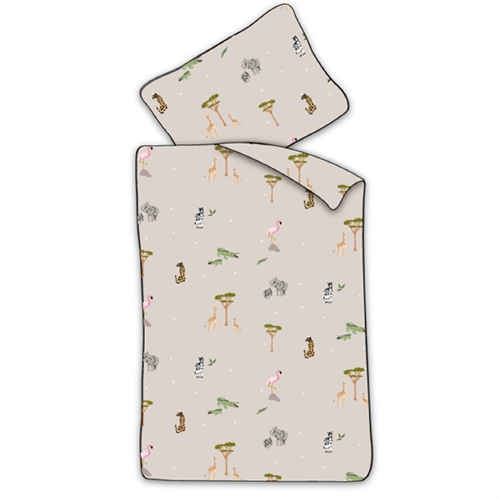 Image of Baby sengetøj 70x100 cm - Beige sengesæt med safaridyr - 100% blødt bomulds sengelinned