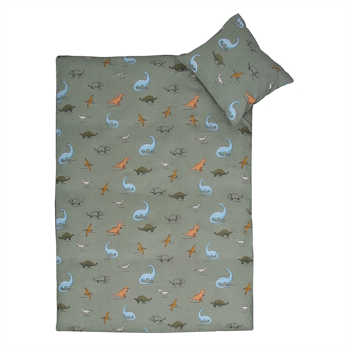 Image of Junior sengetøj 100x140 cm - Grønt sengesæt med dinosaurer - 100% blødt bomulds sengelinned
