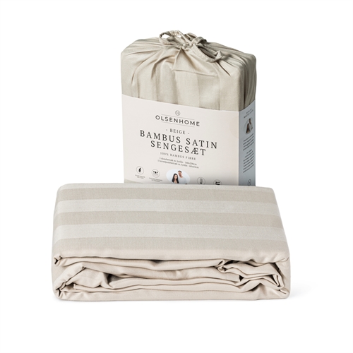 Image of Bambus sengetøj - 140x220 cm - 100% Naturligt bambus - OlsenHome - Beige satinvævet dynebetræk