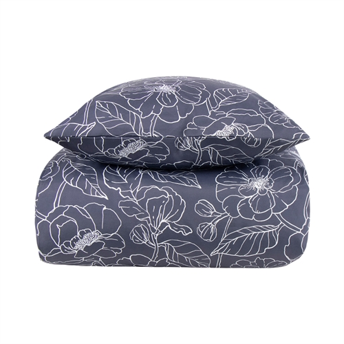 Image of Sengetøj 140x220 cm - Blåt blomstret sengesæt - Borg Living sengelinned i polycotton