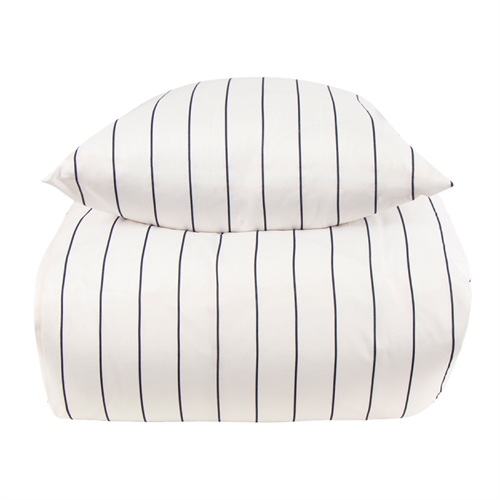 Image of Dobbelt sengetøj 200x220 cm - Hvidt stribet sengesæt - Borg Living dobbelt dynebetræk i polycotton