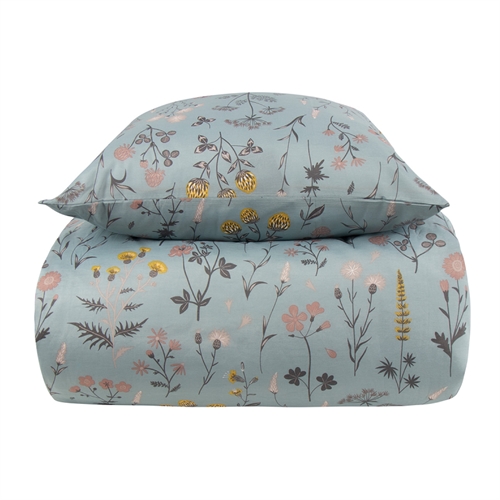 Image of Sengetøj 140x200 cm - Blåt blomstret sengesæt - Borg Living sengelinned i polycotton