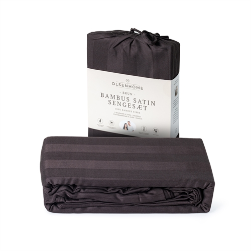 Image of Bambus sengetøj - 140x200 cm - 100% Naturligt bambus - OlsenHome - Brunt satinvævet dynebetræk