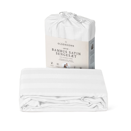 Image of Bambus sengetøj - 140x220 cm - 100% Naturligt bambus - OlsenHome - Hvidt satinvævet dynebetræk