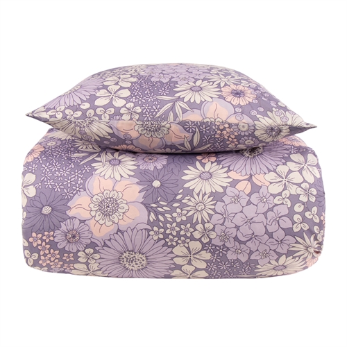 Image of Dobbelt sengetøj 200x220 cm - Lilla blomstret sengesæt - Borg Living dobbelt dynebetræk i polycotton