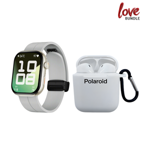 Polaroid Boost Smart Watch + Polaroid Bluetooth True Wireless Series Stereo Earbuds with Silicone Charging Dock