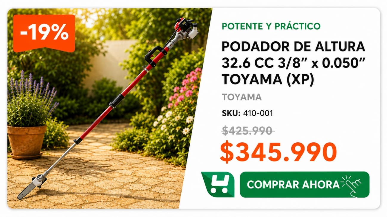 Podador de altura Toyama XP 32,6cc - llega a las ramas altas sin escalera, sin riesgo - $345.990 - SKU 410-001