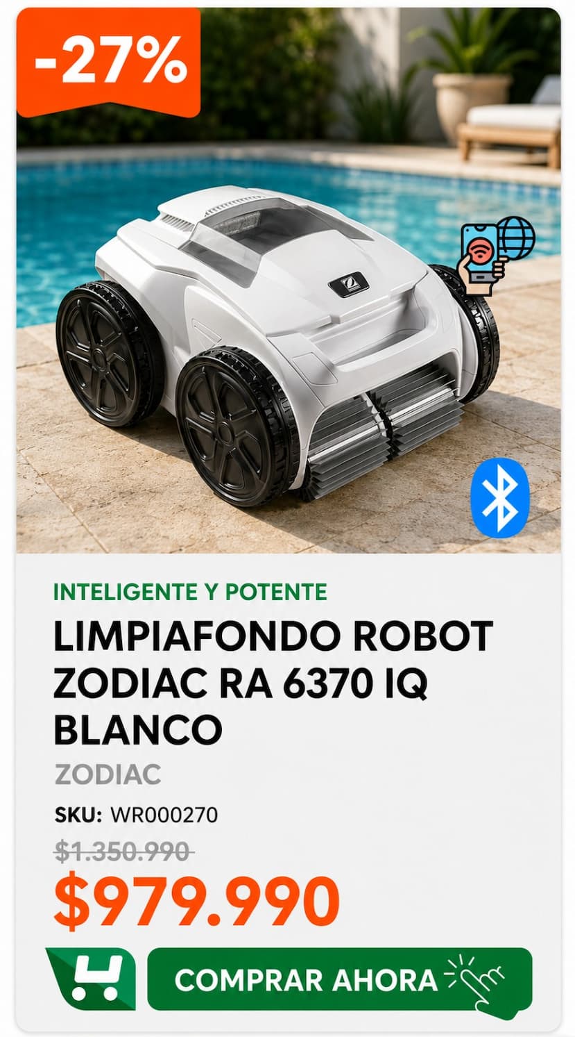 Robot Zodiac RA 6370 IQ · limpiafondo inteligente para piscina · alternativa premium · $979.990