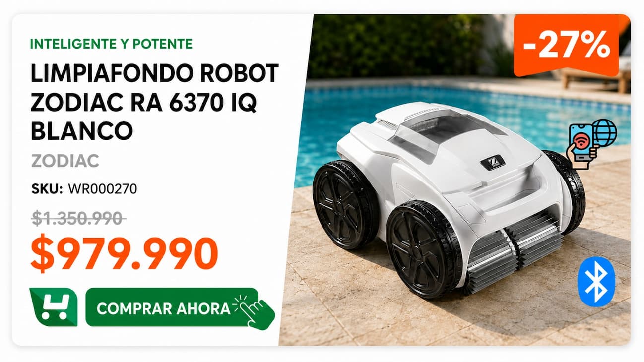 Robot Zodiac RA 6370 IQ · limpiafondo inteligente para piscina · alternativa premium · $979.990