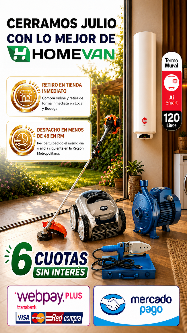 Venta de fin de mes Homevan del 20 al 31 de julio · cerramos julio con lo mejor de Homevan · despacho 24 h RM, retiro inmediato y 6 cuotas sin interés