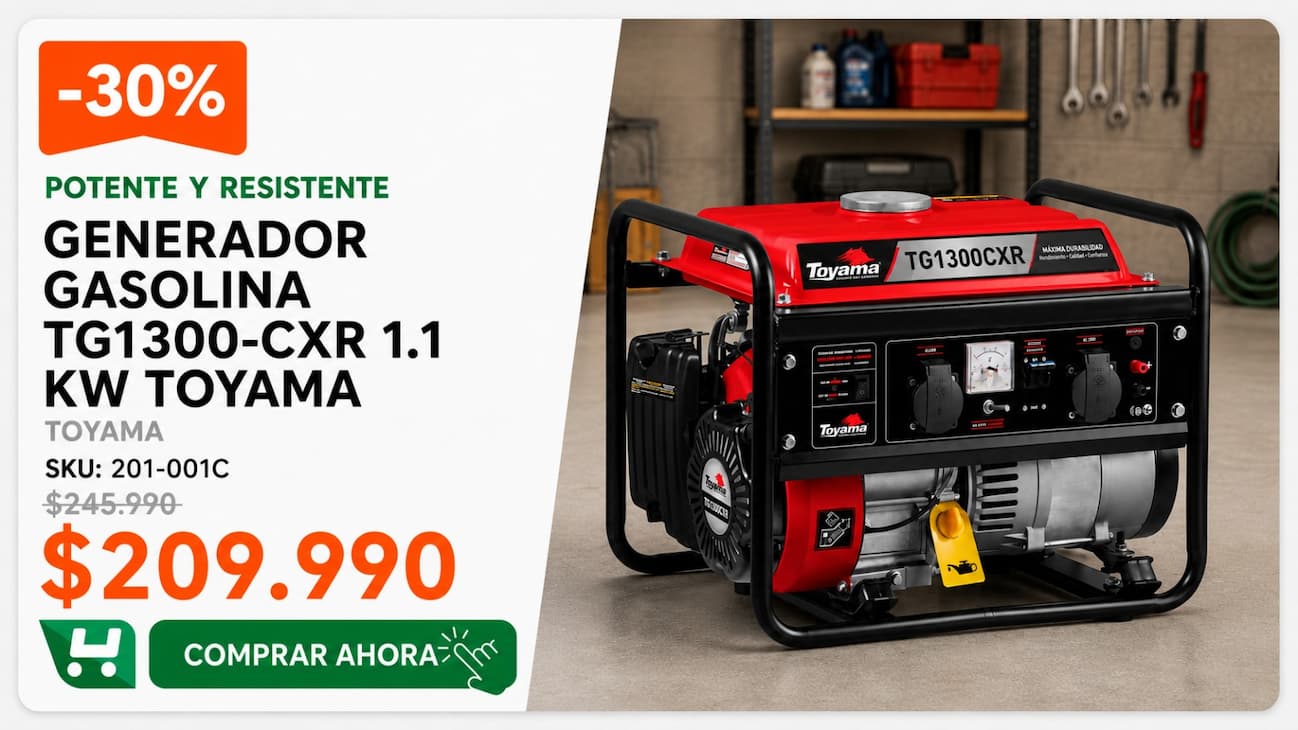 Generador Gasolina Toyama TG1300-CXR 1,1 kW · SKU 201-001C · Homevan