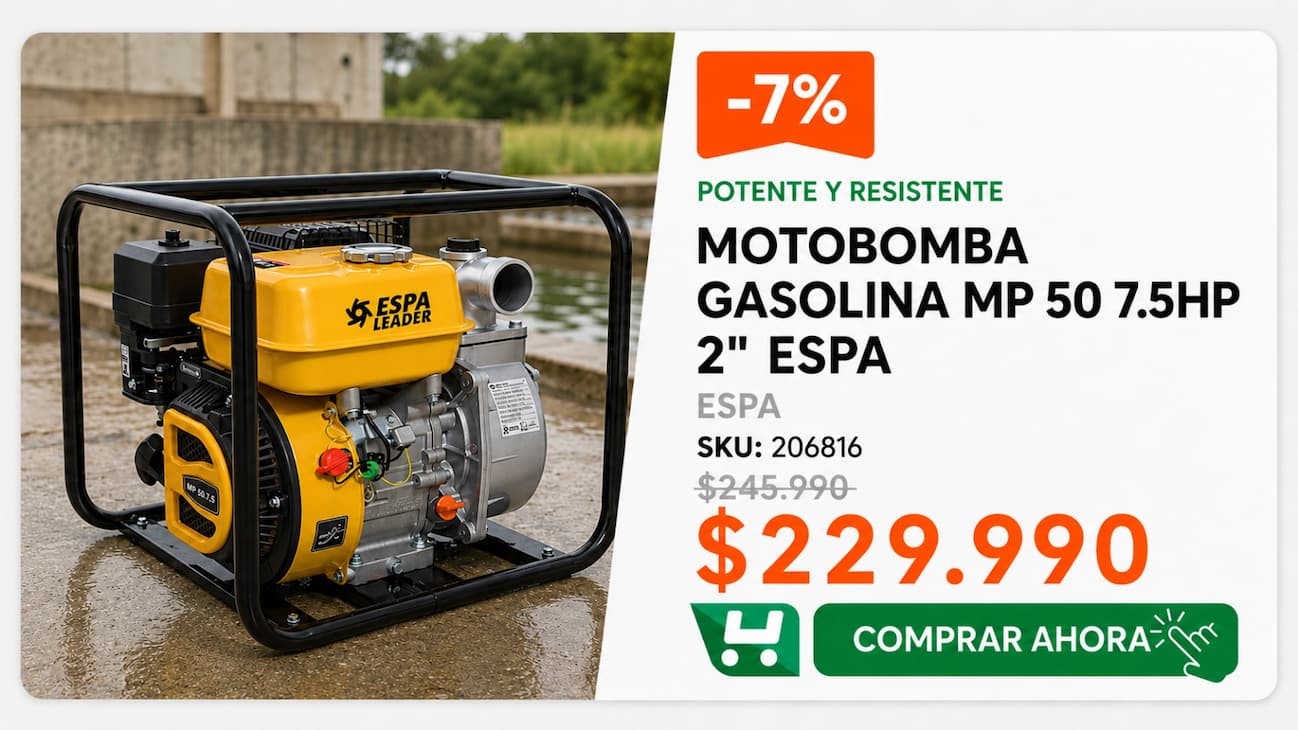 Motobomba Gasolina ESPA MP 50, 7,5 HP, 2” · SKU 206816 · Homevan