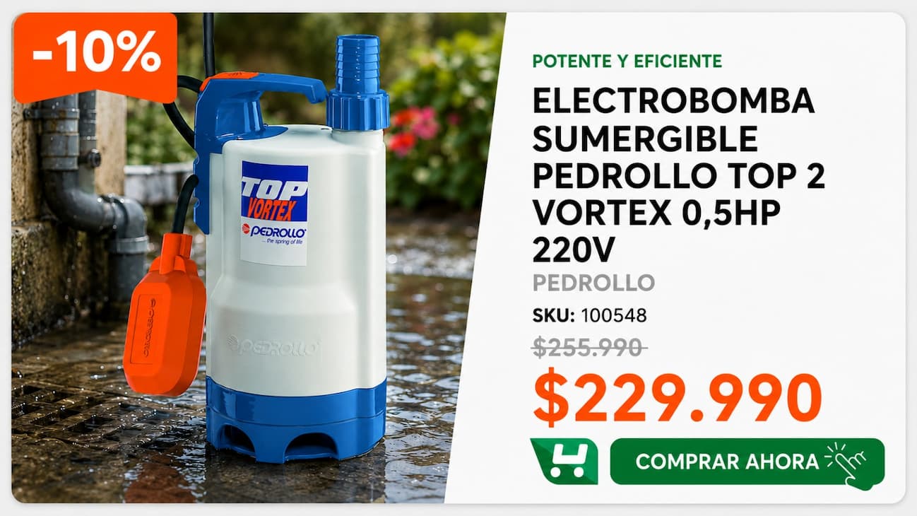 Electrobomba Sumergible Pedrollo TOP 2 Vortex 0,5 HP, 220 V · SKU 100548 · Homevan