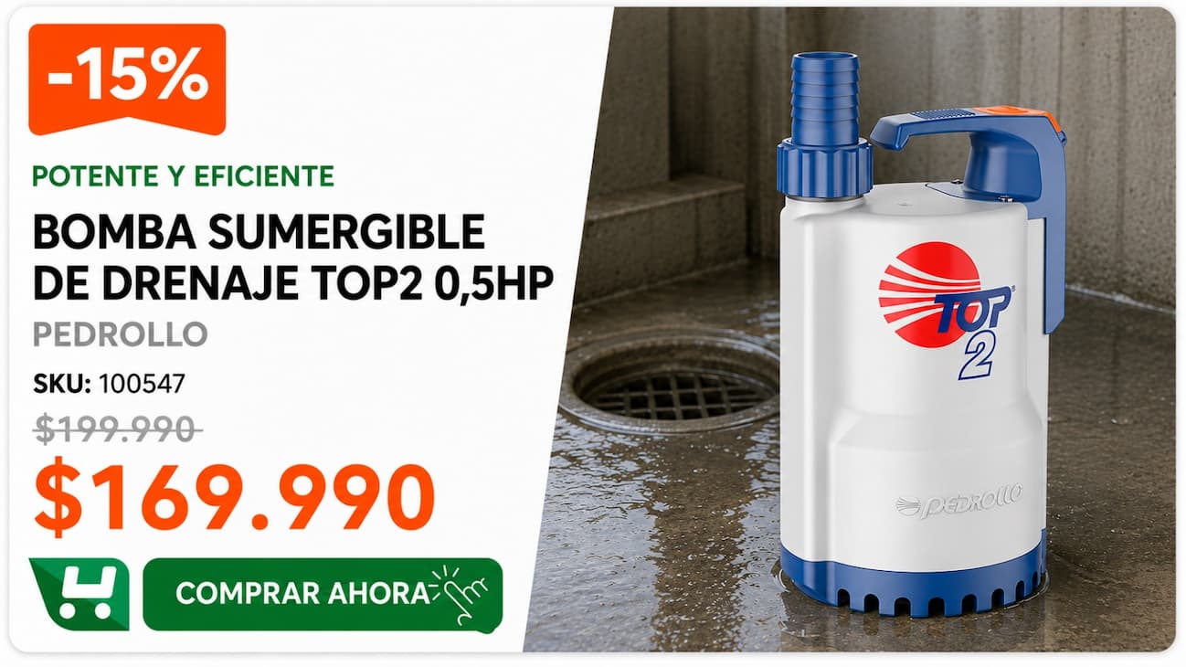 Bomba Sumergible de Drenaje Pedrollo TOP2 0,5 HP · SKU 100547 · Homevan