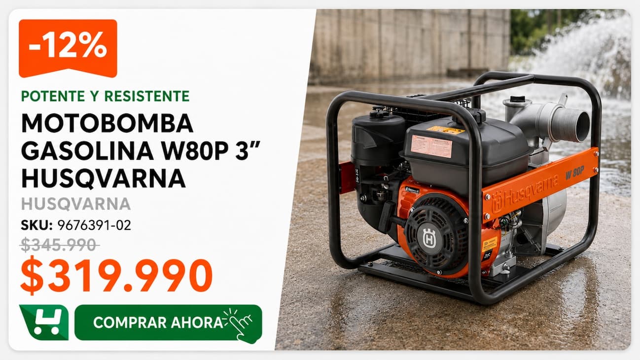 Motobomba Gasolina Husqvarna W80P 3” · SKU 9676391-02 · Homevan