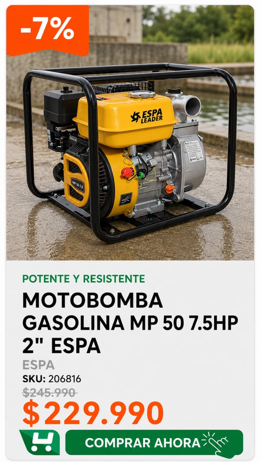 Motobomba Gasolina ESPA MP 50, 7,5 HP, 2” · SKU 206816 · Homevan