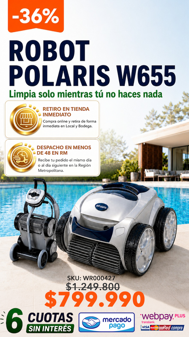 Robot Polaris W655 versión 2026 · limpia tu piscina mientras tú descansas · con app para controlarlo desde el celular