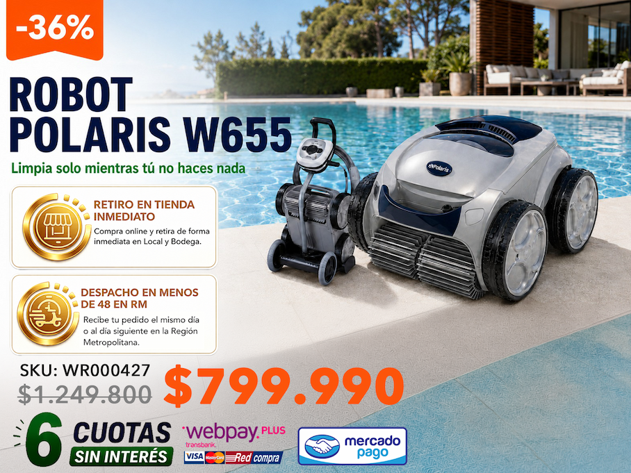 Robot Polaris W655 versión 2026 · limpia tu piscina mientras tú descansas · con app para controlarlo desde el celular