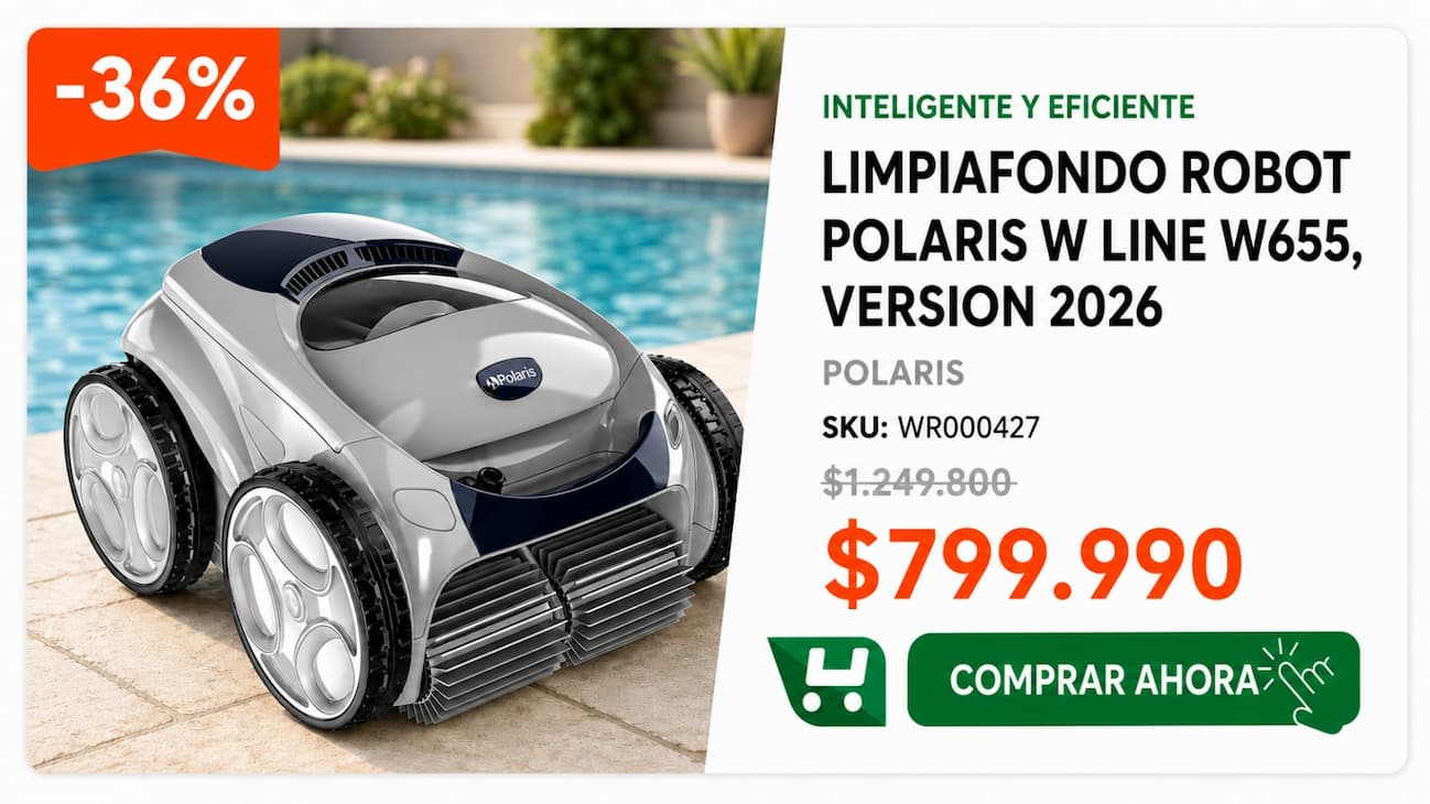 Robot limpiafondo Polaris W655 versión 2026 · SKU WR000427 · Agosto: sigue el frío y prepara la piscina · Homevan
