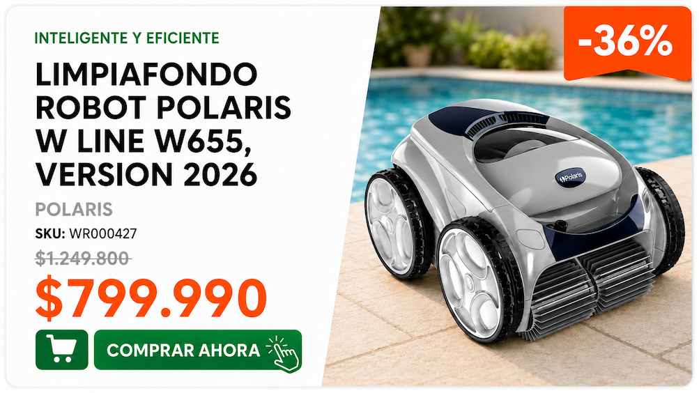Limpiafondo Robot Polaris W Line W655, Version 2026 · SKU WR000427 · Robot con tracción 4×4 inteligente que limpia fondo y paredes · Homevan