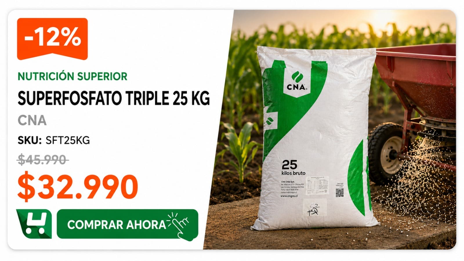 Superfosfato Triple 25 kg · SKU SFT25KG · 46% de fósforo para raíz vigorosa, tallo firme y mayor floración. · Homevan