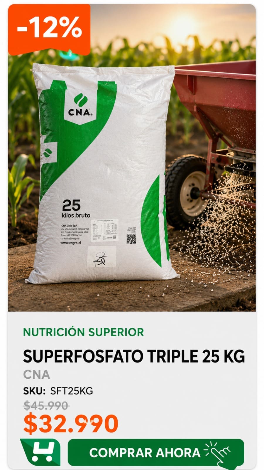 Superfosfato Triple 25 kg · SKU SFT25KG · 46% de fósforo para raíz vigorosa, tallo firme y mayor floración. · Homevan