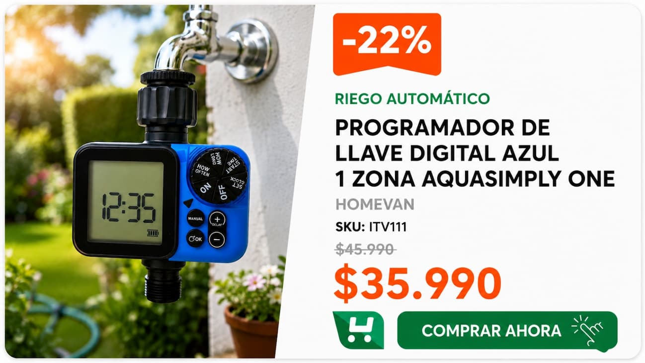 Programador Llave Digital Azul 1 Zona Aquasimply One Homevan · Programador digital de riego para 1 zona · Homevan