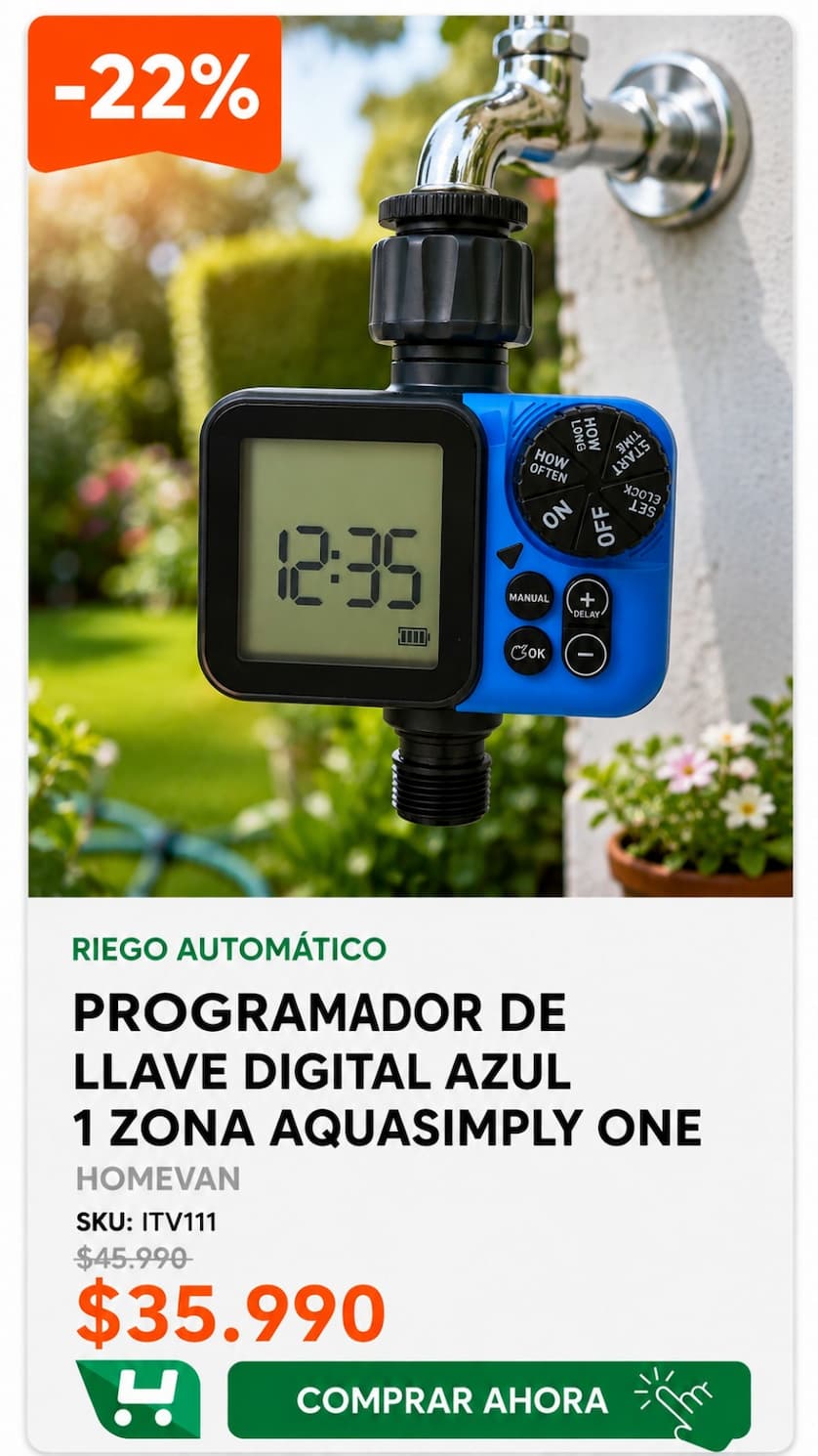 Programador Llave Digital Azul 1 Zona Aquasimply One Homevan · Programador digital de riego para 1 zona · Homevan