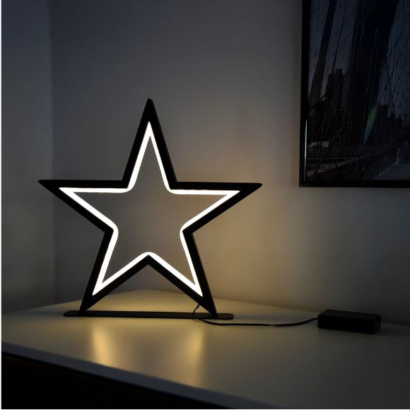 LED Metall Stern schwarz 34 cm - 70 LED - Weihnachts Deko Aufsteller warm weiß