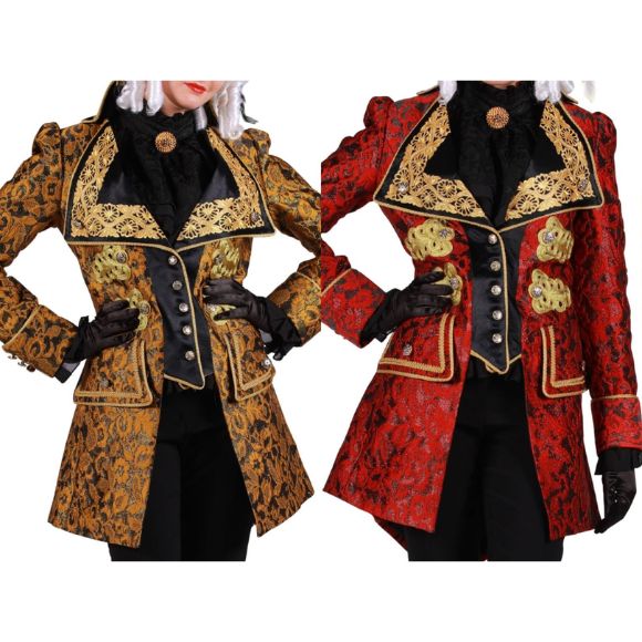 Barock Jacke Damen Brokat Gehrock gold oder rot Gr. XS-XXL Karneval Fasching