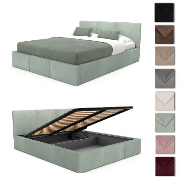 Muralo Polsterbett Stoffbett Bett mit Bettkaste Container Doppelbett für Schlafzimmer