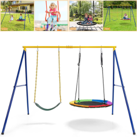 Doppelschaukel mit Gestell, Schaukel für Kinder bis 300kg, 2 Schaukel mit Gestell